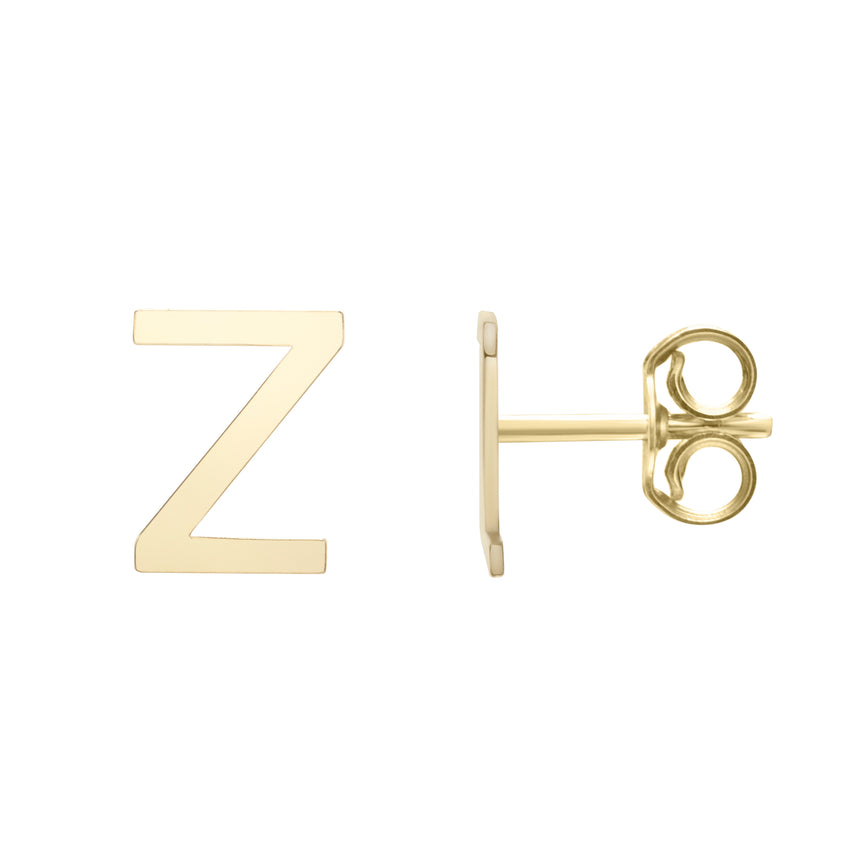 14K Gold Initial Z Stud Earring-Yellow | Push Back