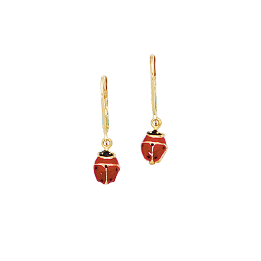 14K Gold Ladybug Drop Earring-Yellow | Lever Back