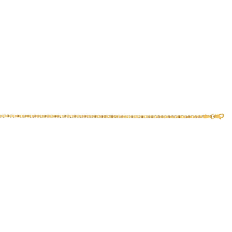 14K Gold 2.1mm Semi-Solid Box Chain -Yellow | Lobster
