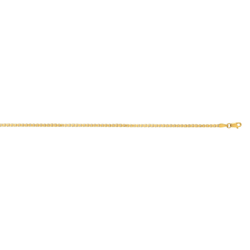 14K Gold 2.1mm Semi-Solid Box Chain -Yellow | Lobster