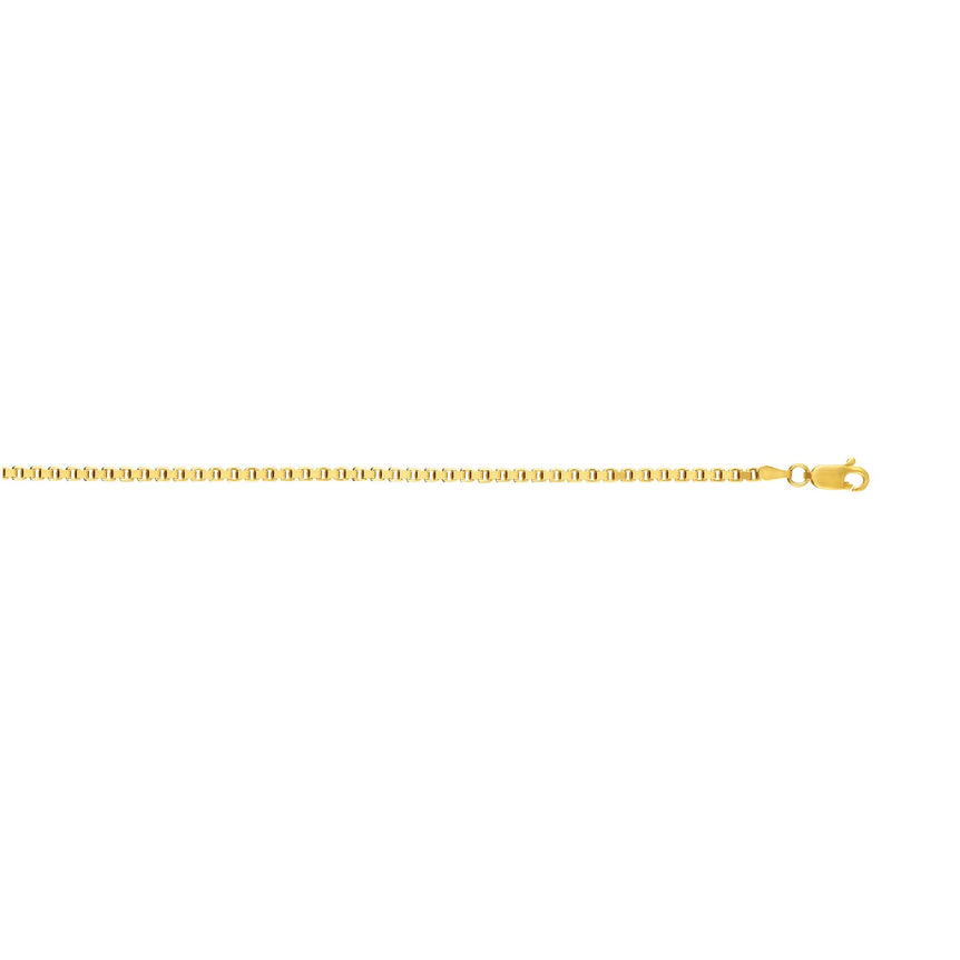 14K Gold 2.5mm Semi-Solid Box Chain -Yellow | Lobster