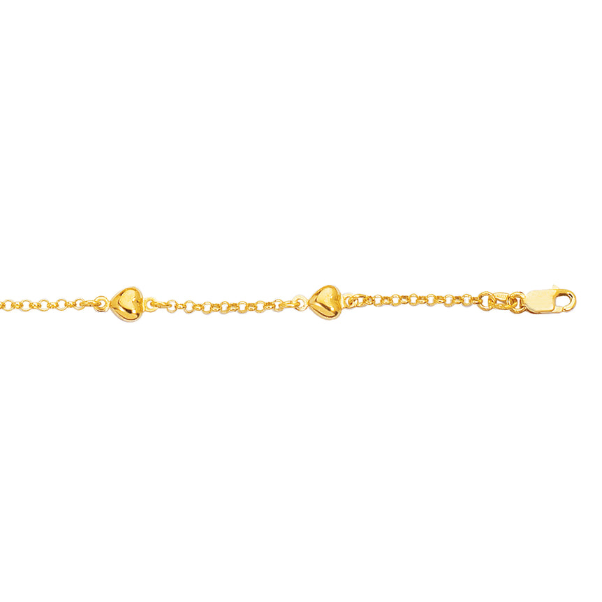 14K Gold Heart Station Bracelet-Yellow | Lobster
