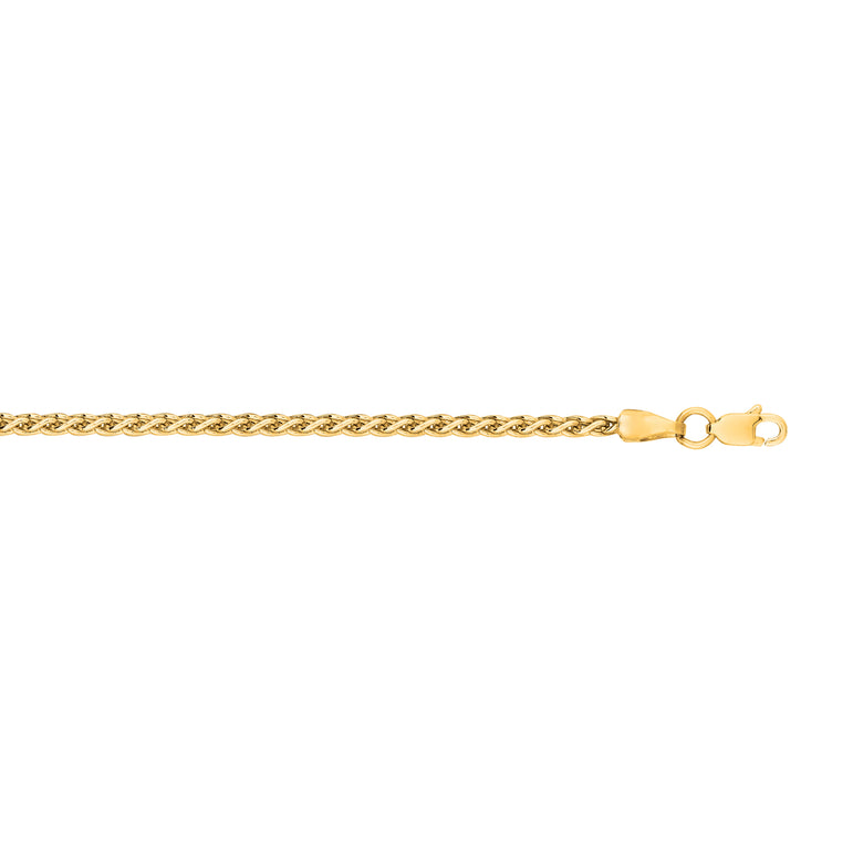 14K Gold 2.4mm Lite Round Wheat Chain -Yellow | Lobster
