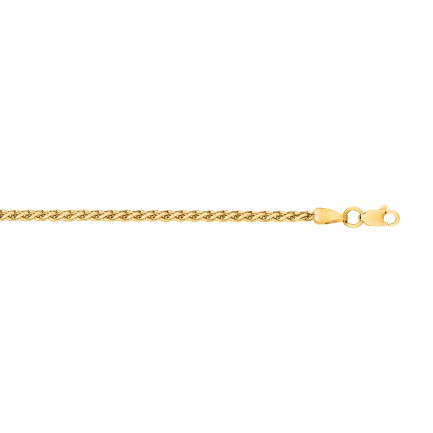 14K Gold 2.4mm Lite Round Wheat Chain -Yellow | Lobster