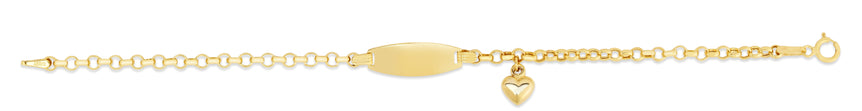 14K Gold Children's Dangling Heart ID Bracelet-Yellow | Lobster