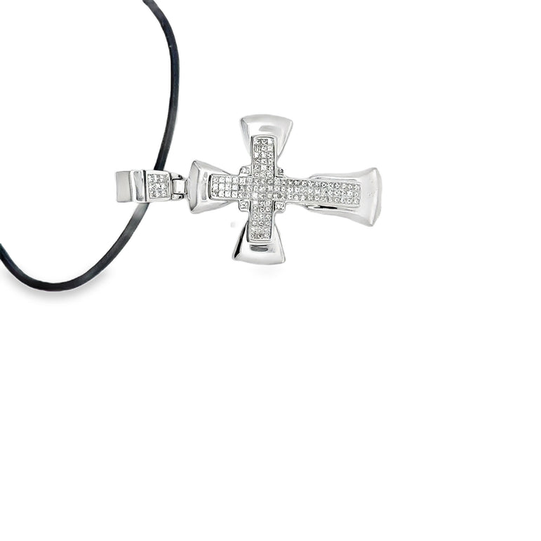 White Gold Cross Pendant with Round Brilliant Cut Diamonds