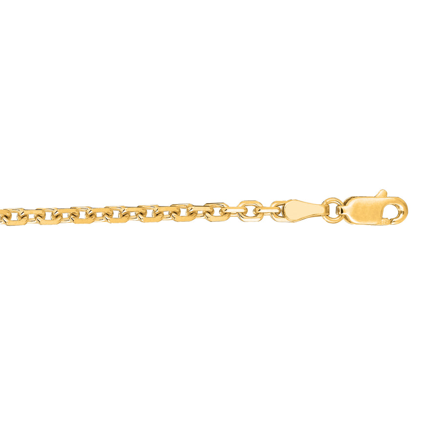 18K Gold 2.6mm Diamond Cut Cable Chain-Yellow | Lobster