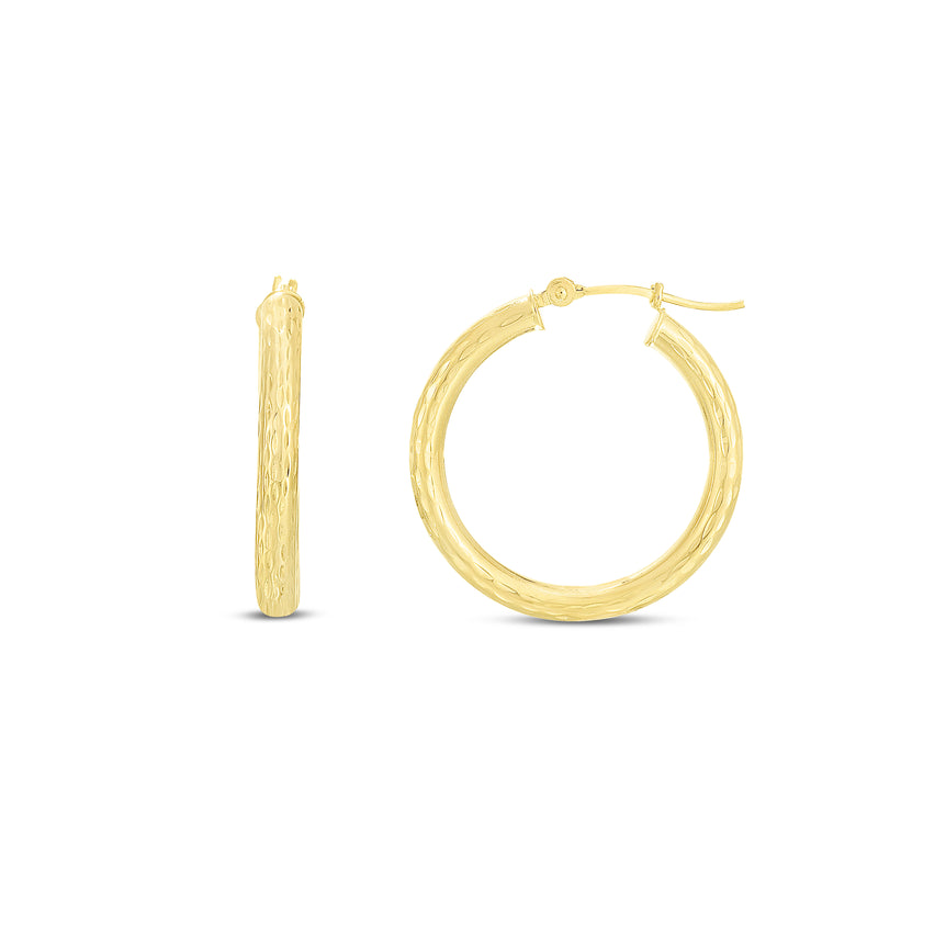 14K Yellow Gold 3mm Diamond Cut Hoop Earring-Yellow | Hinged