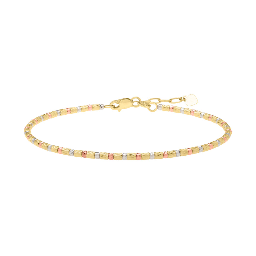 14K Gold Tri-Color Diamond Cut Bead Bracelet-Tri-color | Pear Shaped Lobster
