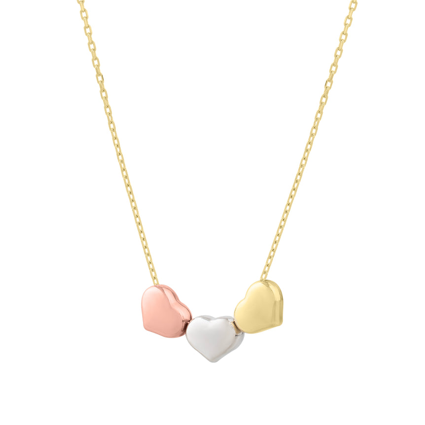 14K Gold Tri-Color Triple Heart Necklace-Tri-color | Spring Ring