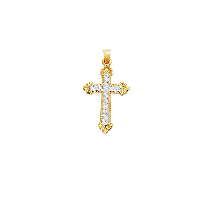 14K Gold Vintage Diamond Cut Cross-Two-tone