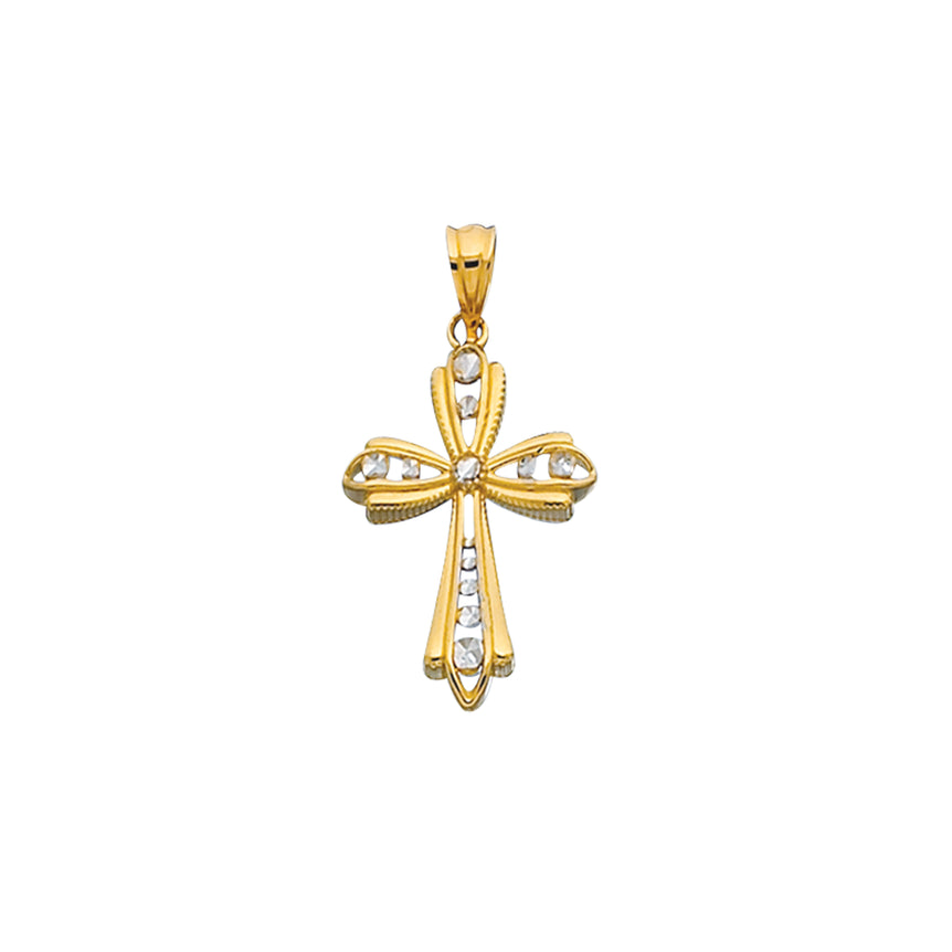 14K Gold Bead Detail Cross-Two-tone