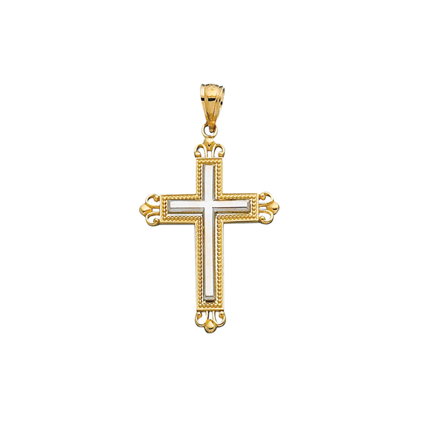 14K Gold Vintage Filigree Cross-Two-tone