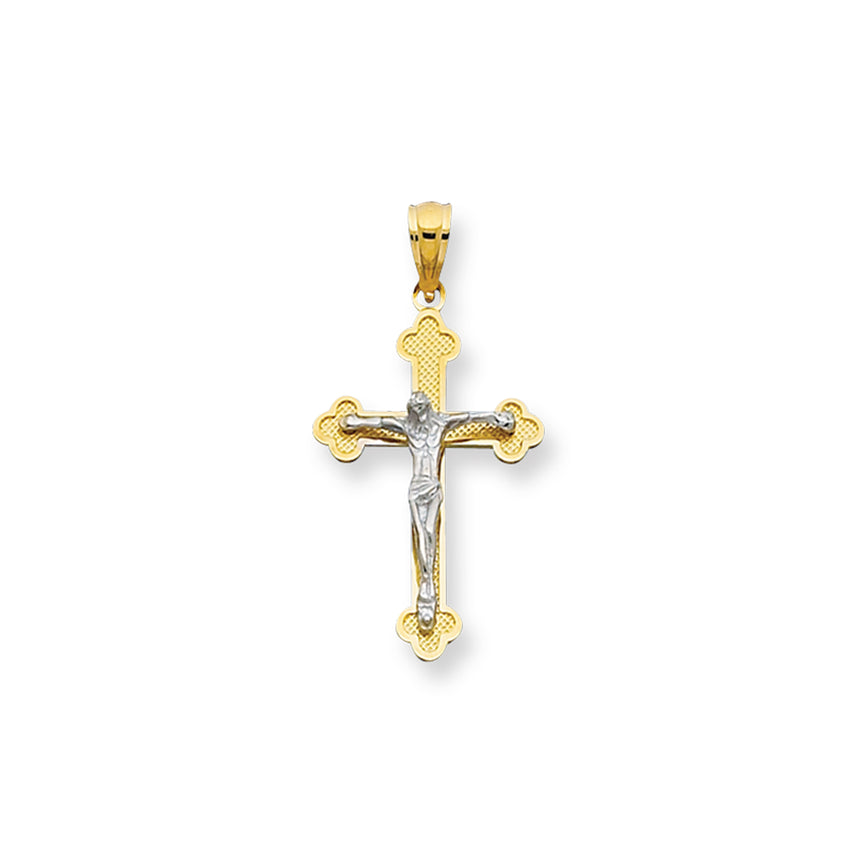 14K Gold Small Scalloped Edge Crucifix Cross-Two-tone