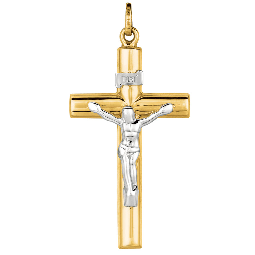 14K Gold Large Domed Crucifix Cross-Two-tone