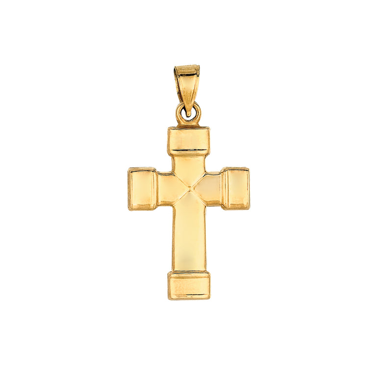 14K Gold Puffy Cross-Yellow
