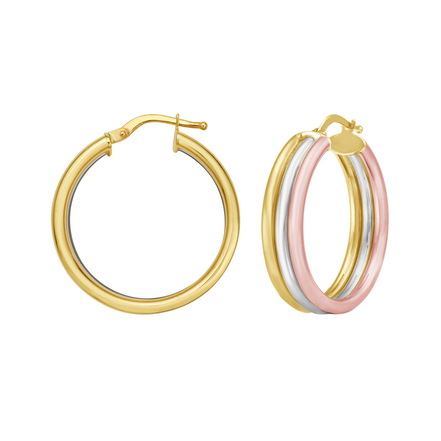 14K Trinity Tube Hoops-Tri-color | Hinged