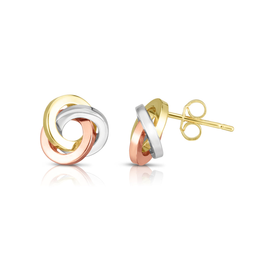14K Gold Polished Love Knot Stud Earring-Tri-color | Push Back