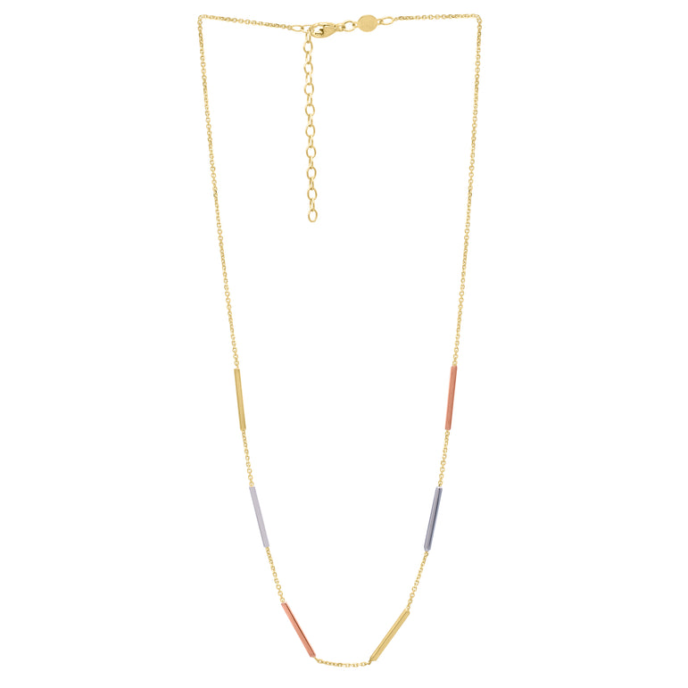 10K Tri-color Bar Station Necklace-Tri-color | Lobster