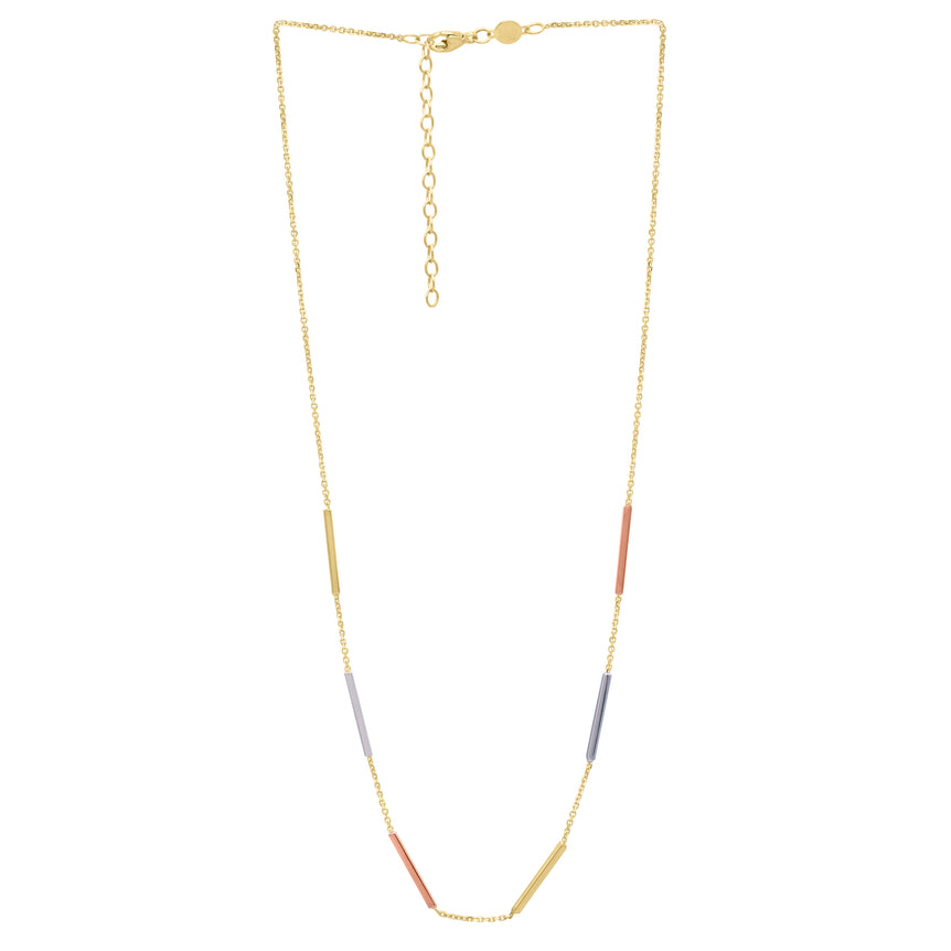 10K Tri-color Bar Station Necklace-Tri-color | Lobster