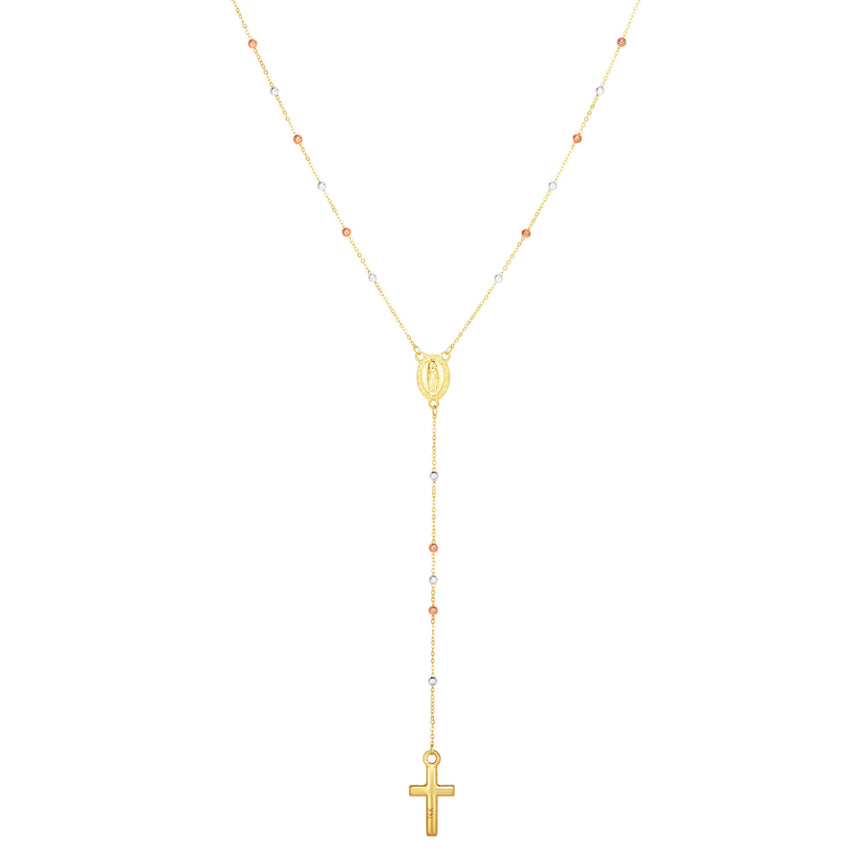 14K Tri-color Gold Rosary Inspired Necklace-Tri-color