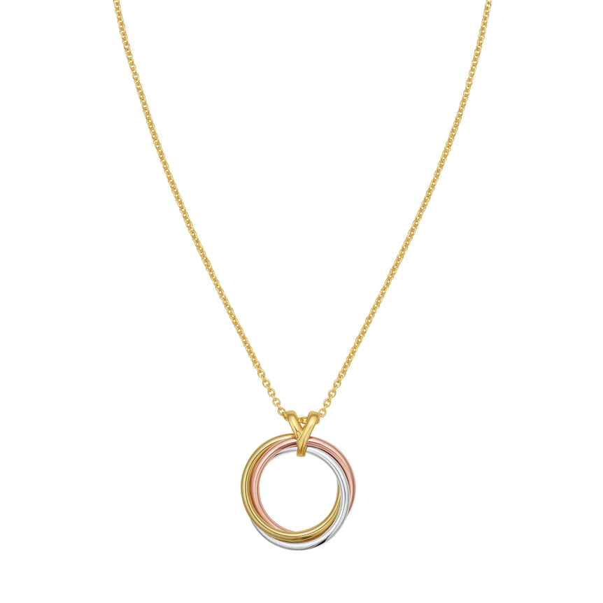 14K Trinity Circle Necklace-Tri-color | Lobster