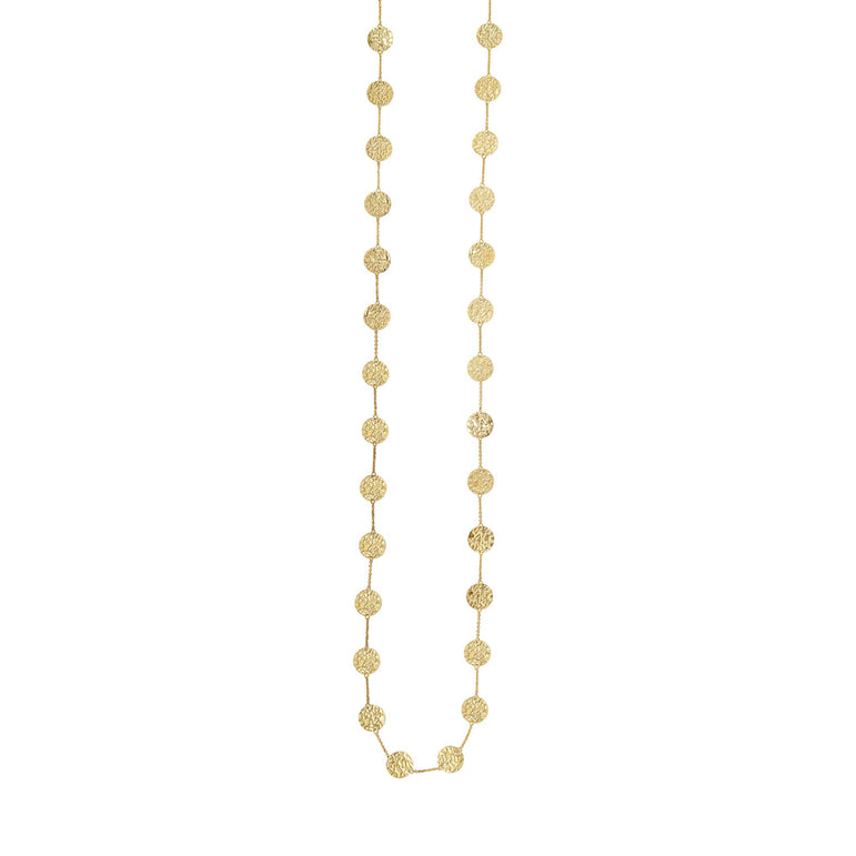 14K Gold Hammered Disc Long Necklace-Yellow | Spring Ring