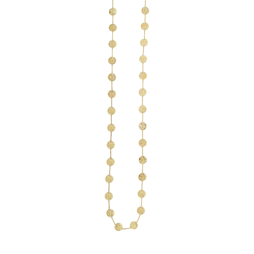 14K Gold Hammered Disc Long Necklace-Yellow | Spring Ring