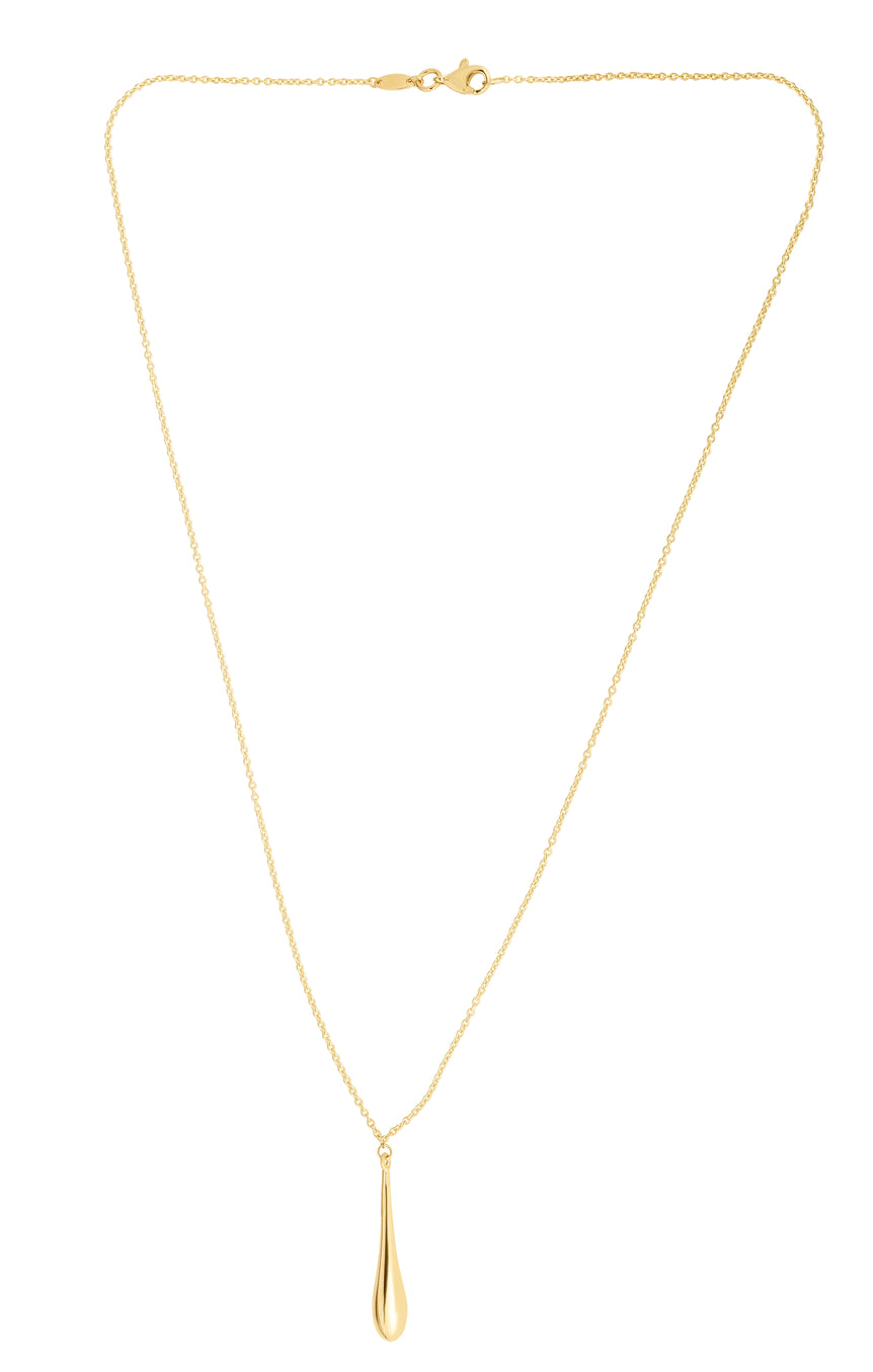 14K Gold Polished Tear Drop Necklace-Yellow | Lobster