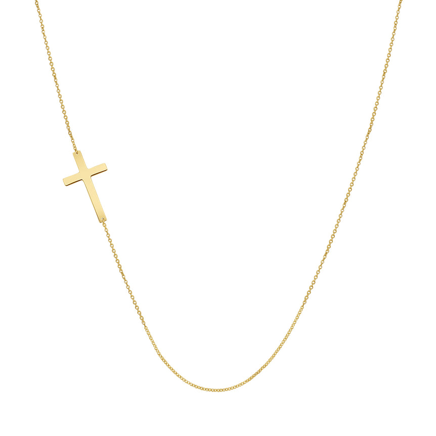14K Gold Flat Cross Necklace-Yellow | Lobster