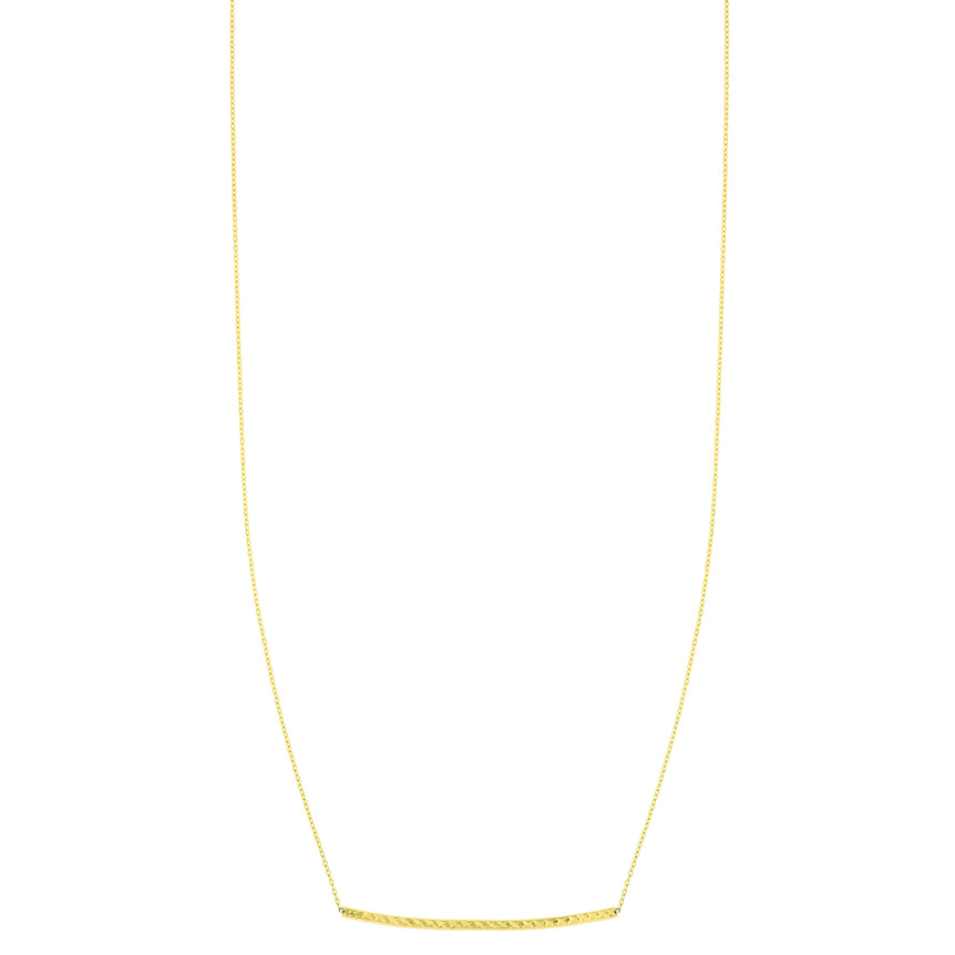 14K Gold Diamond Cut Thin Bar Necklace-Yellow | Lobster