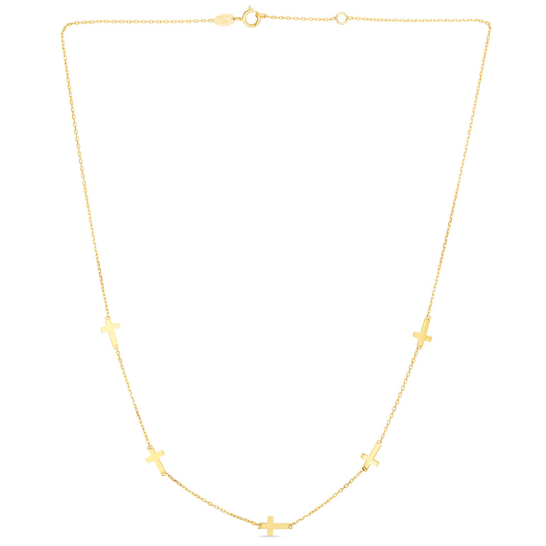 14K Gold Cross Station Necklace-Yellow | Spring Ring