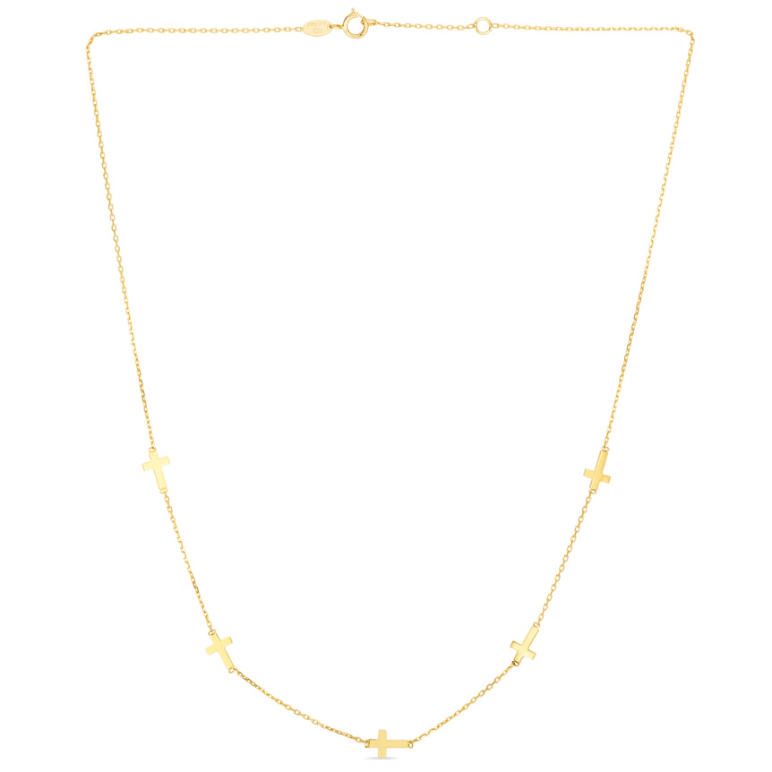 14K Gold Cross Station Necklace-Yellow | Spring Ring