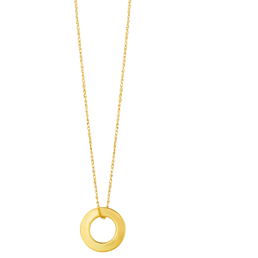 14K Gold Polished Mini Open Circle Necklace-Yellow | Lobster