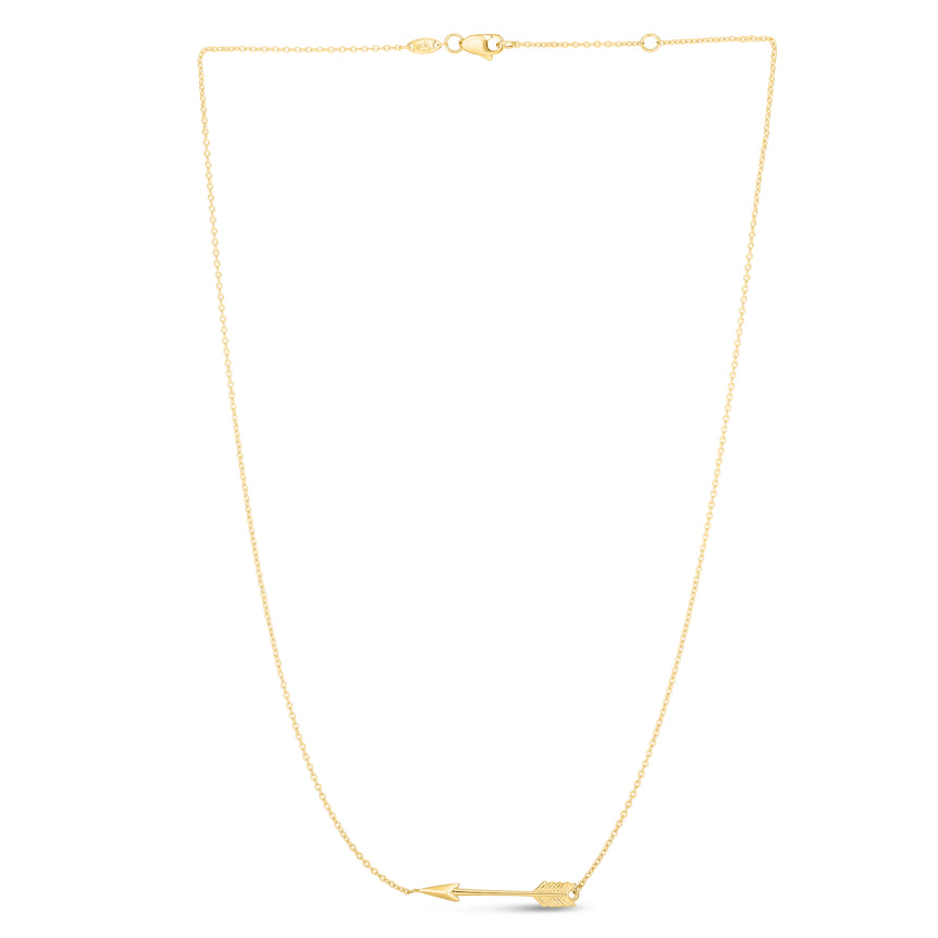 14K Gold Arrow Necklace-Yellow | Lobster