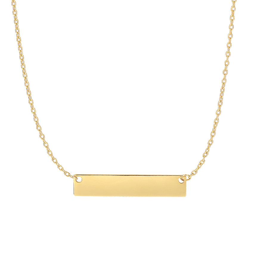 14K Gold Small Polished Bar Necklace-Yellow | Spring Ring