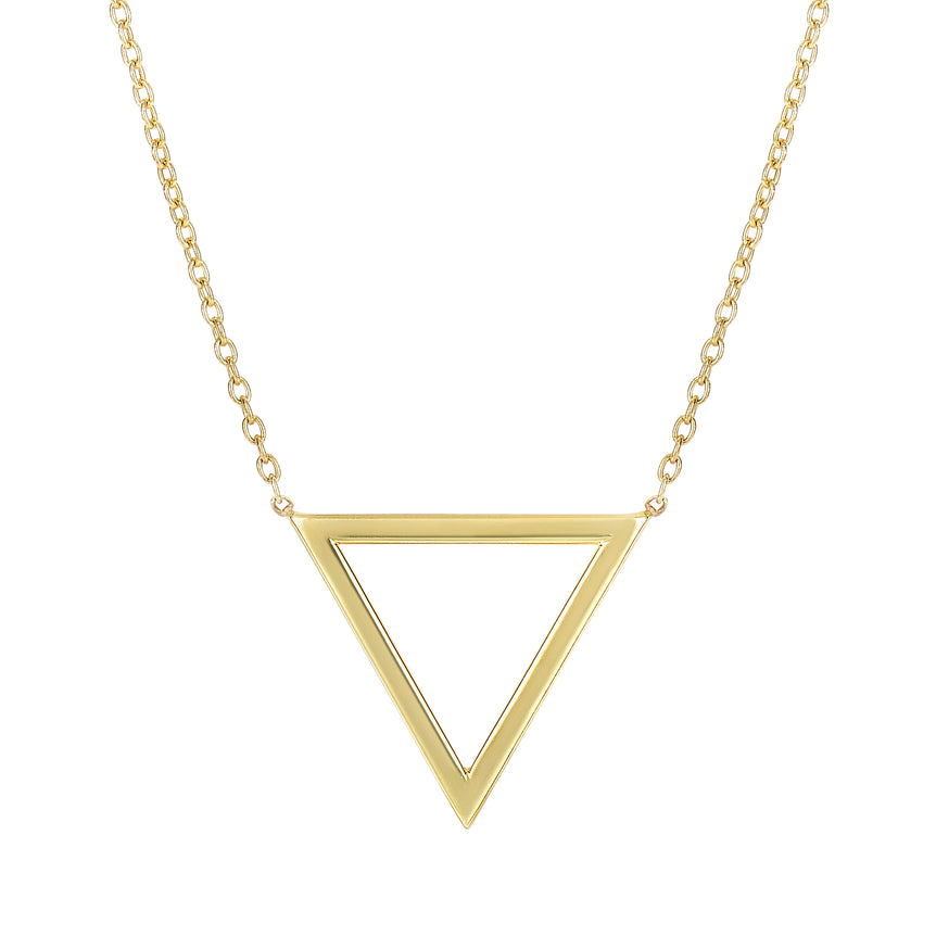14K Gold Polished Triangle Necklace-Yellow | Spring Ring