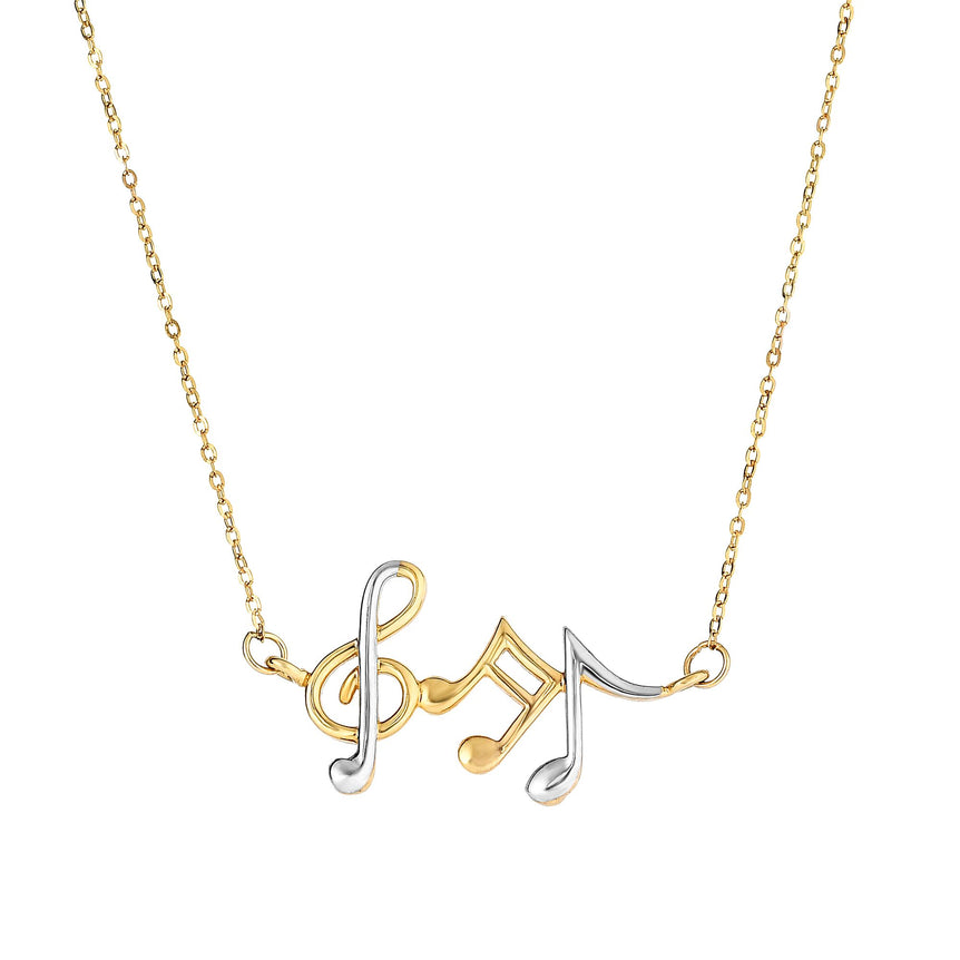 14K Gold Music Notes Necklace-Two-tone | Spring Ring