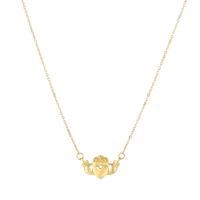 14K Gold Claddagh Necklace-Yellow | Spring Ring