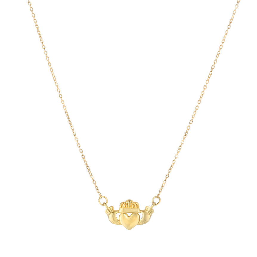 14K Gold Claddagh Necklace-Yellow | Spring Ring