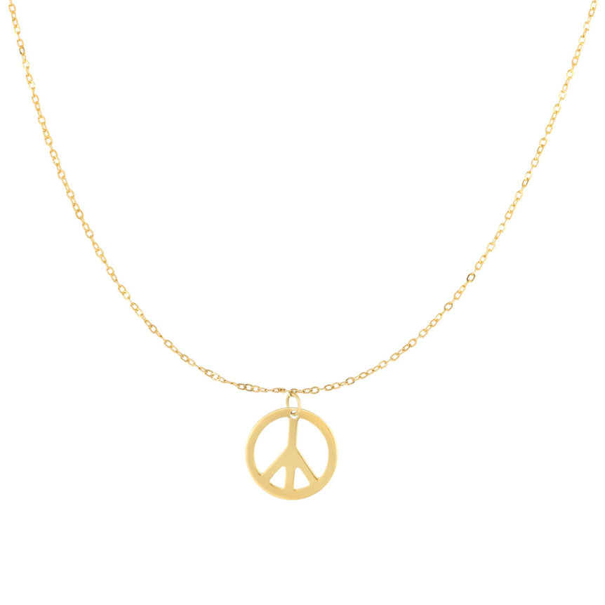 14K Gold Polished Peace Sign Necklace-Yellow | Spring Ring