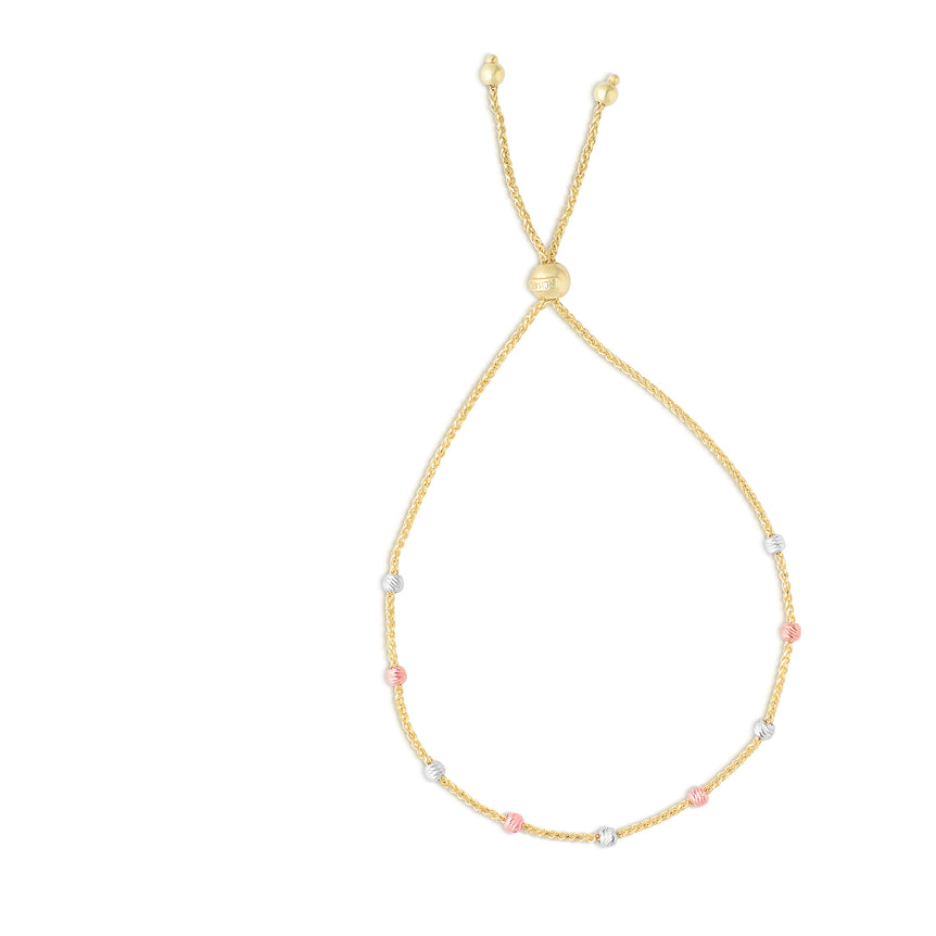 14K Gold Stationed Beads Friendship Bracelet-Yellow | Draw String