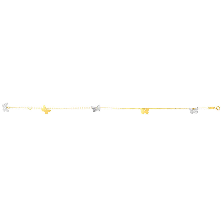 14K Two-tone Gold Butterfly Anklet-Two-tone | Spring Ring