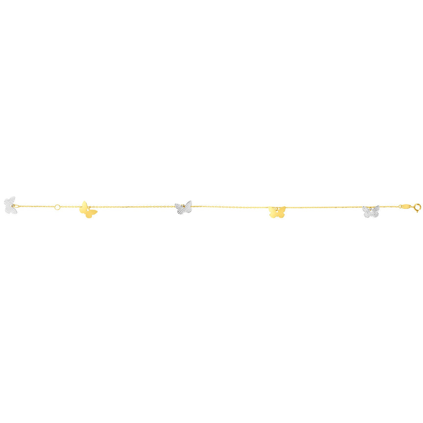 14K Two-tone Gold Butterfly Anklet-Two-tone | Spring Ring