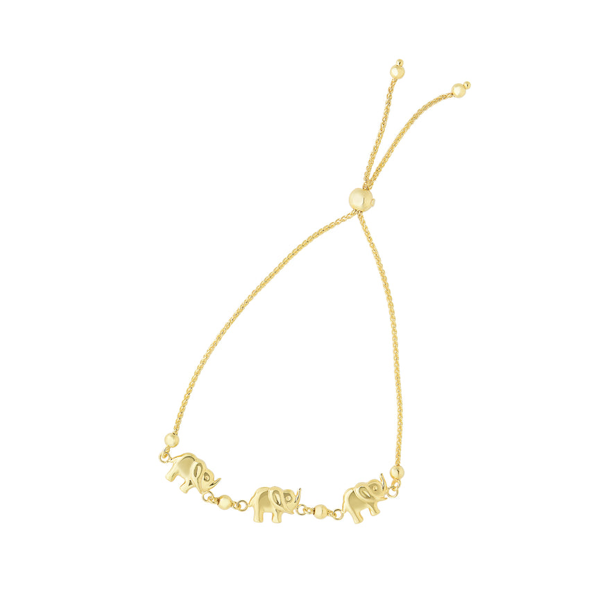 14K Gold Elephant Friendship Bracelet-Yellow | Draw String