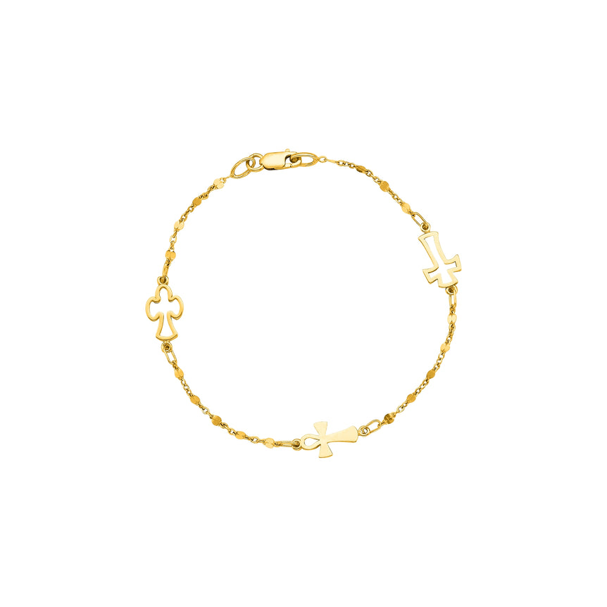14K Gold Open Cross Station Bracelet-Yellow | Lobster