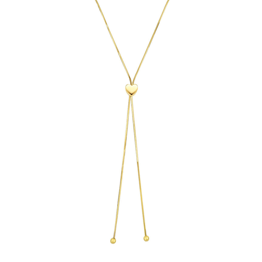 14K Gold Heart Slide Friendship Necklace-Yellow | Draw String