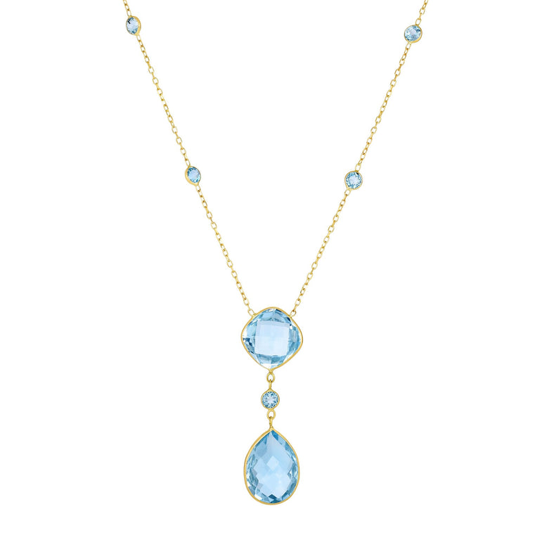 14K Gold Blue Topaz Drop Necklace-Yellow | Lobster
