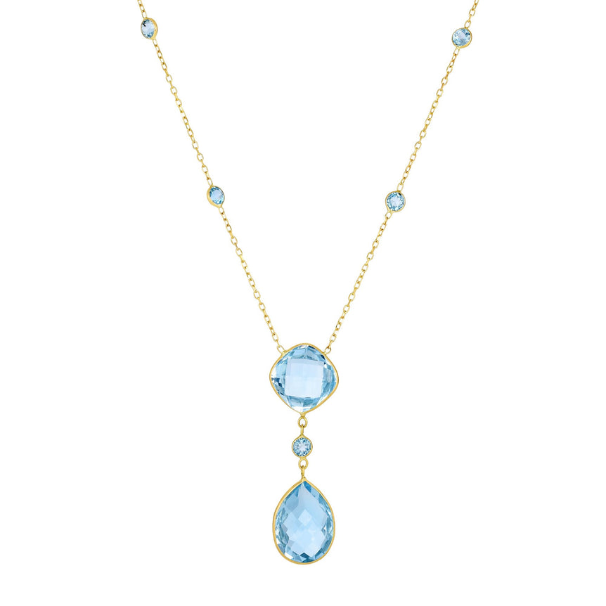 14K Gold Blue Topaz Drop Necklace-Yellow | Lobster