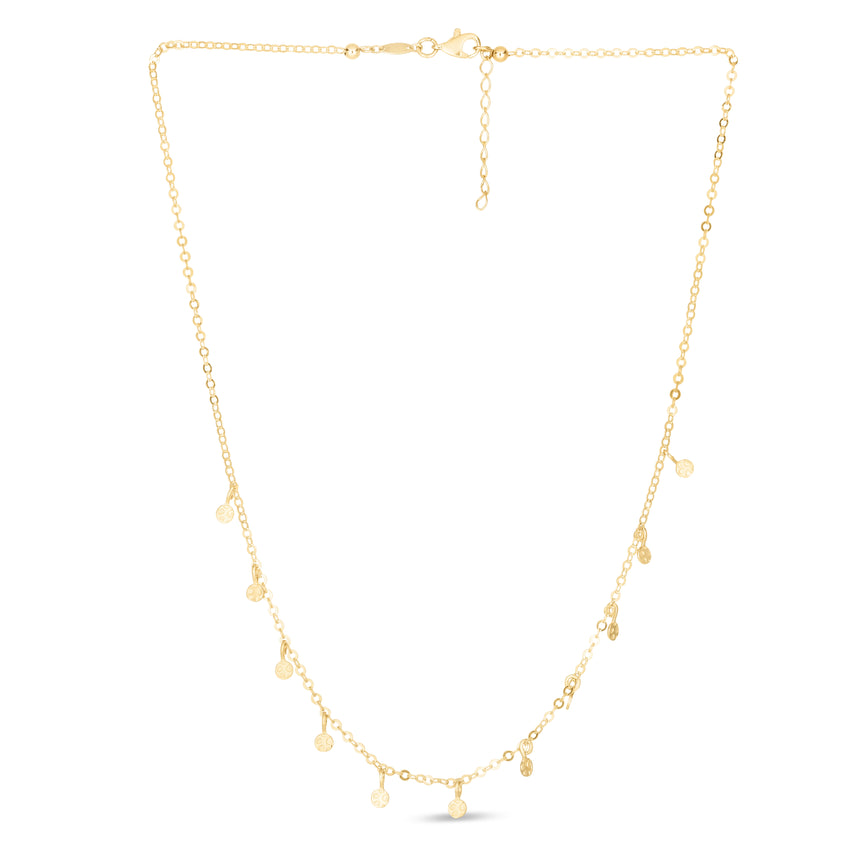 14K Gold Polished Circle Dangle Choker-Yellow | Lobster